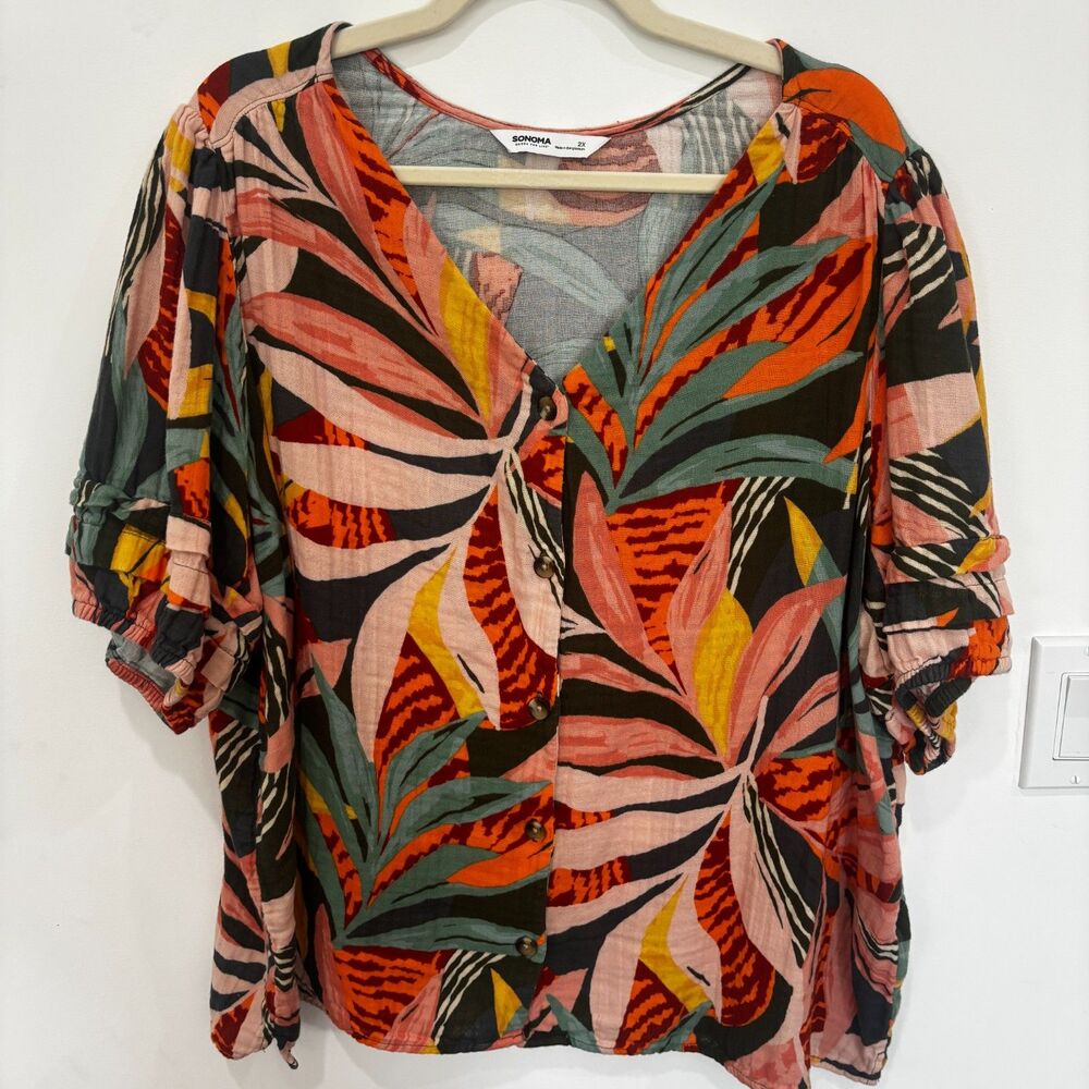 Sonoma Goods For Life Tropical Floral Button-Up Blouse Women’s XXL